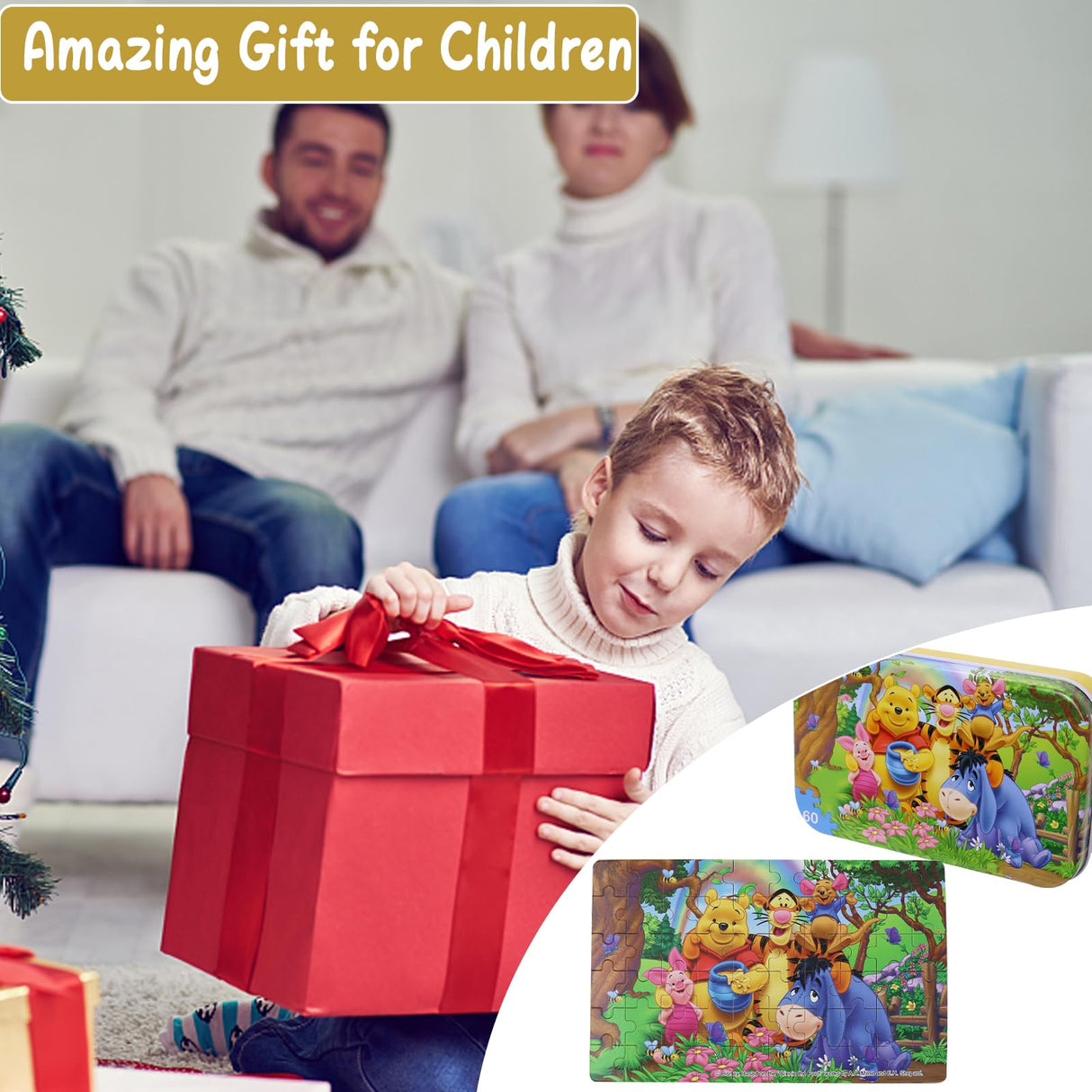 60 Piece Jigsaw Puzzles for Kids Ages 4-8 Winnie The Pooh Puzzle- Family Game Reduced Pressure Toy Gift for Children (2500) DPLEFO