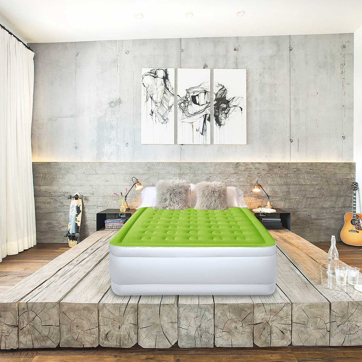 YENING Full Size Air Mattress with Built in Pump Raised Double Blow up Bed Inflatable Camping Airbed Electric 18 Inch Tall YENING