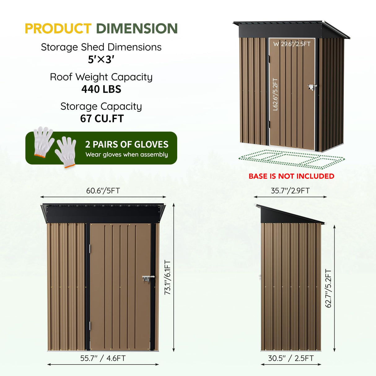 5x3FT Vertical Outdoor Steel Storage Shed, Lockable Doors, Compact Metal Tool Shed for Garden, Backyard, Patio, Utility, and Bike Storage,Brown BreezZ