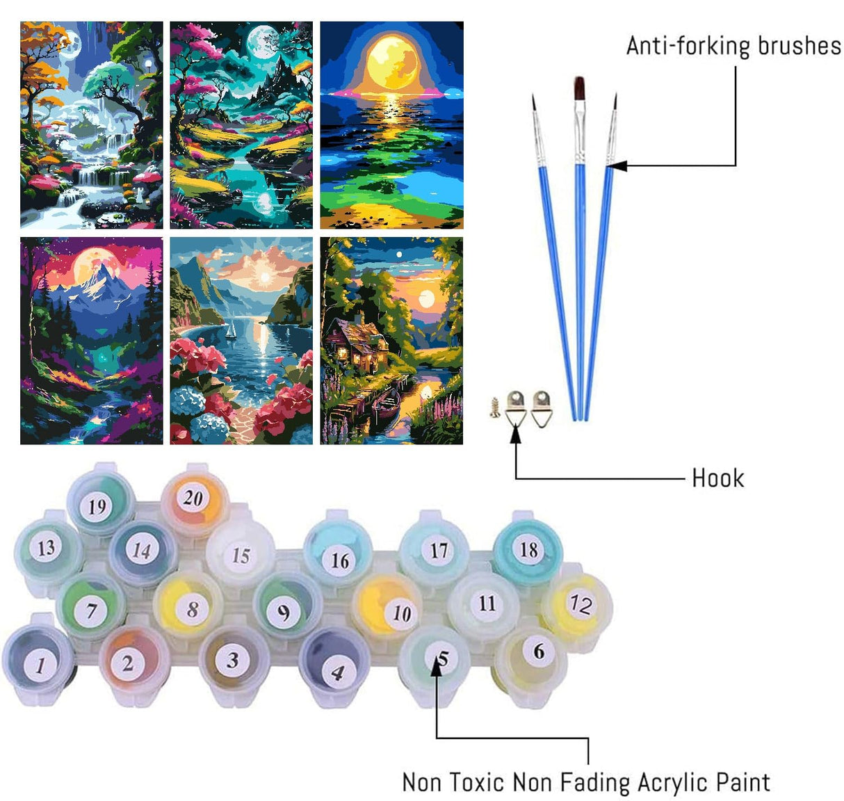 Fuinkqe 6 Pack Paint by Numbers for Adults Beginner, Moon Landscape DIY Acrylic Painting Paint by Numbers Kits on Canvas for Gift Home Wall Decor 10x14inch Fuinkqe