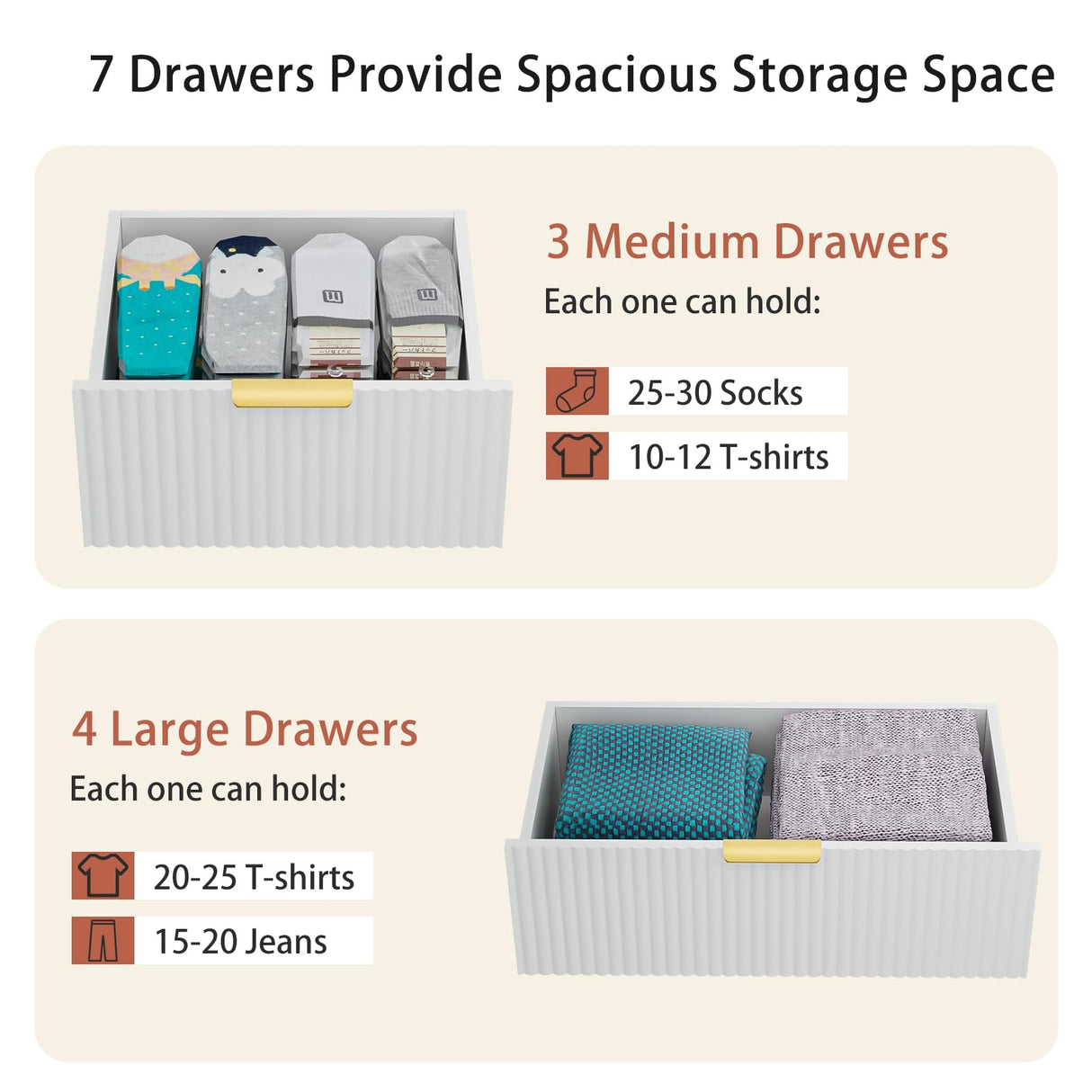 LYNSOM Dresser for Bedroom, Modern 7 Drawer White Dresser with Metal Handles and Wide Drawer, Wood Chest of Drawers for Living Room LYNSOM