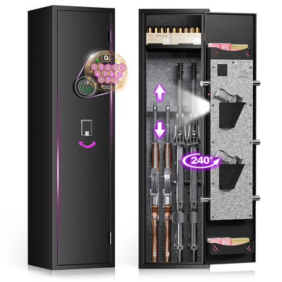 2-4 Rifles Gun Safe, Electronic Gun Safe for Home Rifles and Pistols with 240-Degree Full Access Door and Type-C Port, Quick Access Gun Cabinets with 2 Pistol Bags,Storge Boxes and Dual Alarm System