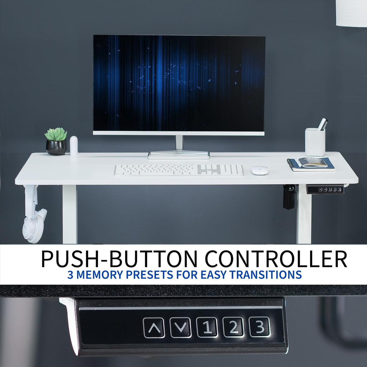 VIVO Electric Height Adjustable 44 x 24 inch Sit Stand Up Desk, Memory Controller, White Top White Frame, DESK-E144W VIVO