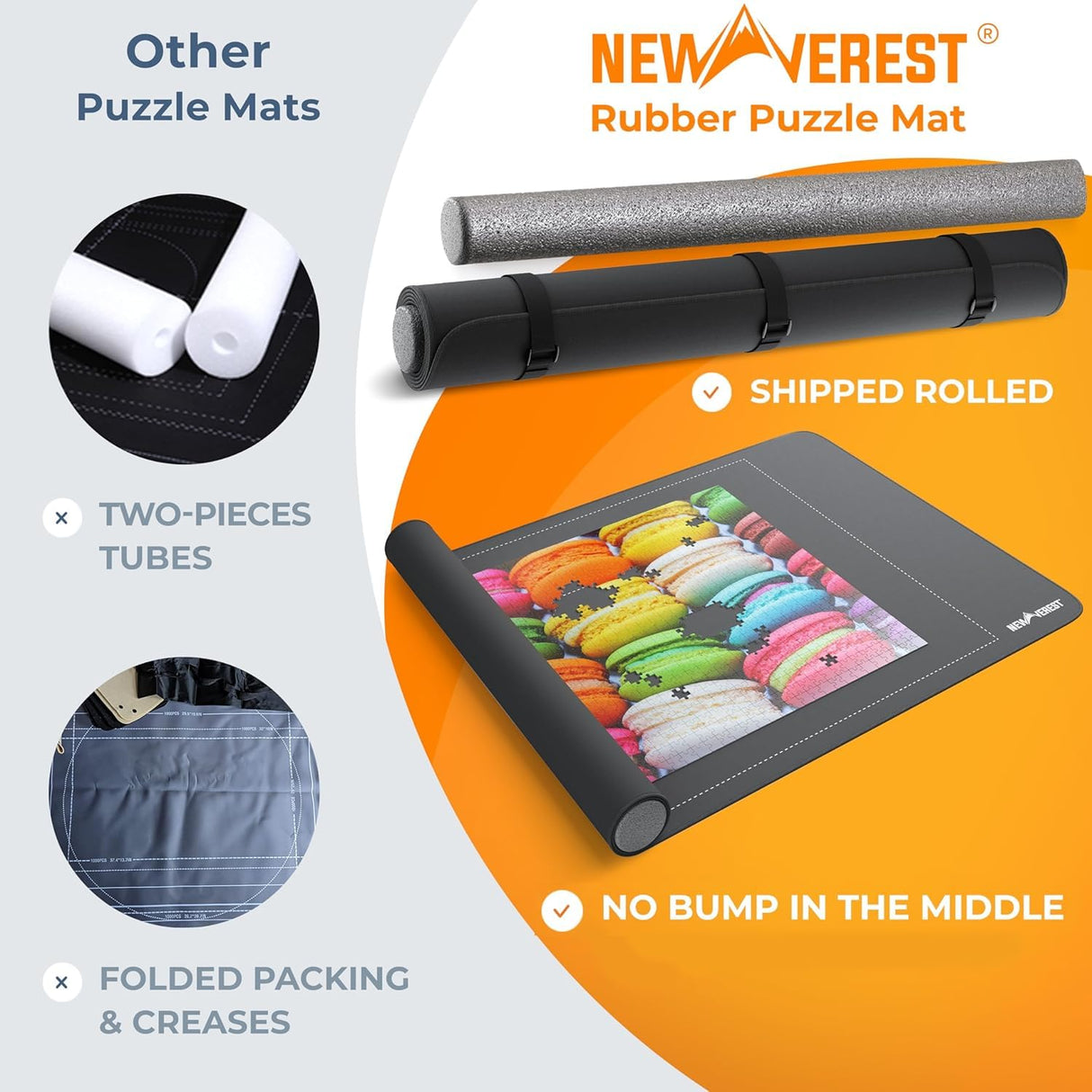 The Original Newverest Jigsaw Puzzle Mat Roll Up, Saver Pad 46” x 26” Portable Keeper Up to 1500 Pieces with Non-Slip Rubber Bottom & Smooth Top + 3 Puzzle Sorting Trays & Travel-Friendly Storage Bag Newverest