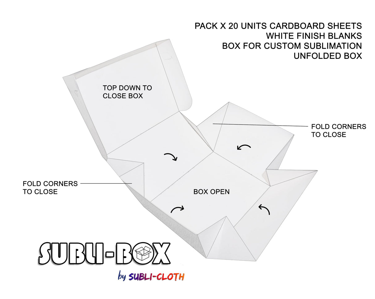 Subli-Cloth Subli-Box Cardboard Customizable Blank Gift Box Square Auto-Close Sublimation Box Pack 20 Units Subli-Cloth