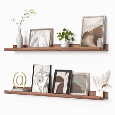 Heimlove Picture Ledge Shelf, Floating Shelves Set of 2, 36 Inches Picture Shelf for Wall with Ledge, Kids Bookshelf Wall Mounted for Living Room Bedroom Decor Books Photo Frames - Walnut