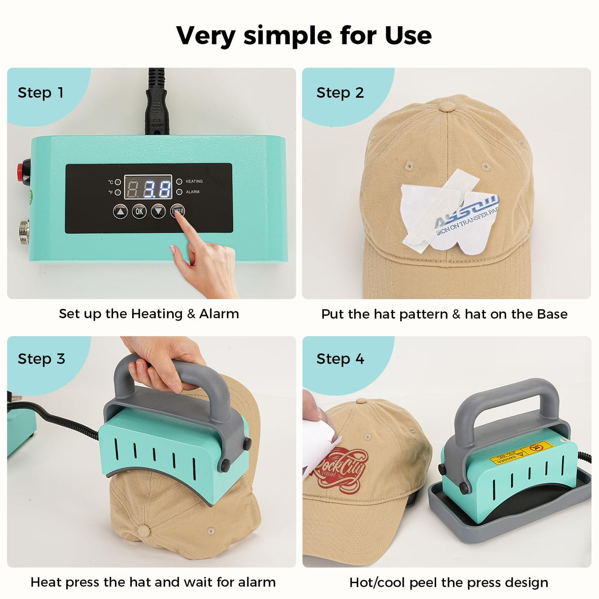 ITEFDTUTNE 2 in 1 Hat Press Machine, Heat Press Machine for Caps, T-Shirts, Bags. with 3.15"×5.5" Curved Heating Element & Silicone Platen, LCD Digital Temperature & Timer Control, No Crease ITEFDTUTNE