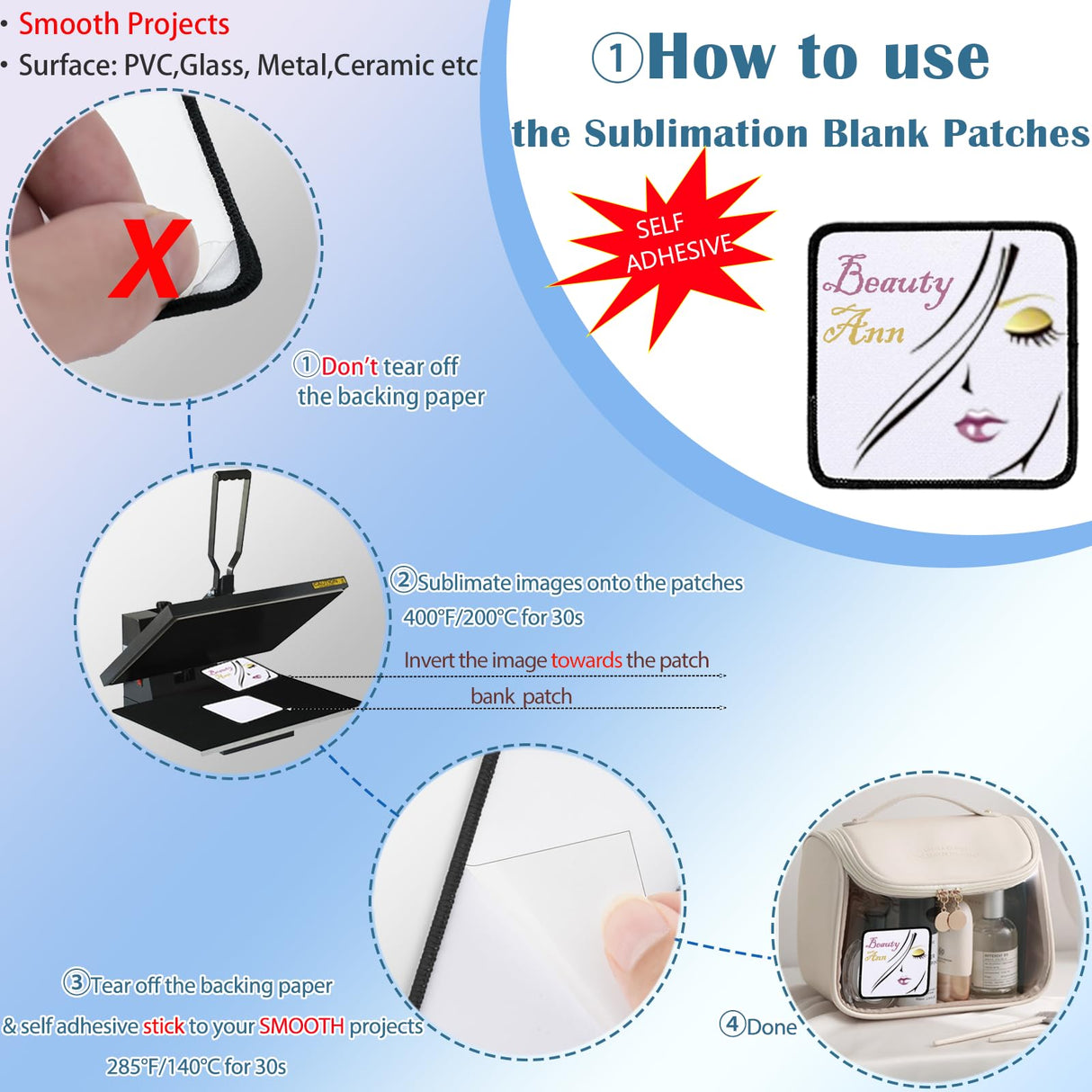 iFForce Sublimation Patches - Iron-on Blank Patches 4 Shapes for DIY Hats Jeans - Self Adhesive Stick to Cosmetic Bags Mobilephone Computer (20pcs White Border) iFForce