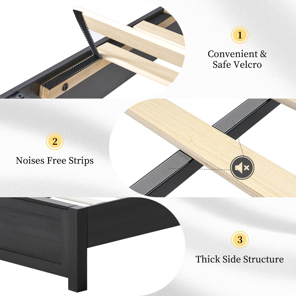 Farmhouse Queen Bed Frame with 49" Tall Headboard - LUXOAK Wooden Platform Bed, Noise-Free & No Box Spring Needed, Black LUXOAK