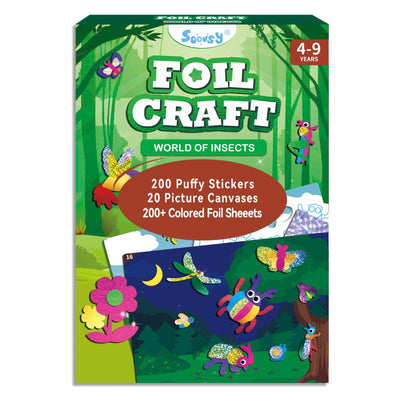 SOOVSY 200 Sheets Insect Foil Art Fun Kit for Kids, Foil Art for Kids Crafts Kit DIY Creative Activity Gift Travel Toys for 4 5 6 7 8 9 Years Old Kids Girls Boys (Insect)