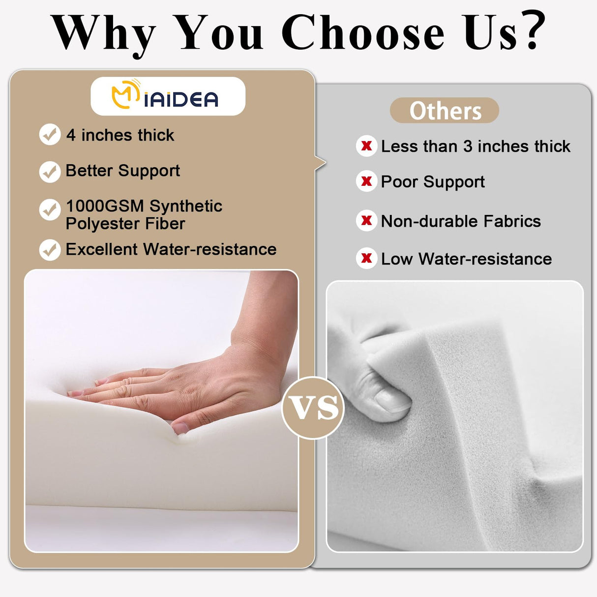 MJIAIDEA Outdoor Chair Cushions Set of 2 for Patio Furniture 22x22x4 Inch Waterproof Patio Chair Cushion 3 Year Color Fastness Square Elastic Foam Garden Sofa Couch Pads with Ties and Handle,Blue MJIAIDEA