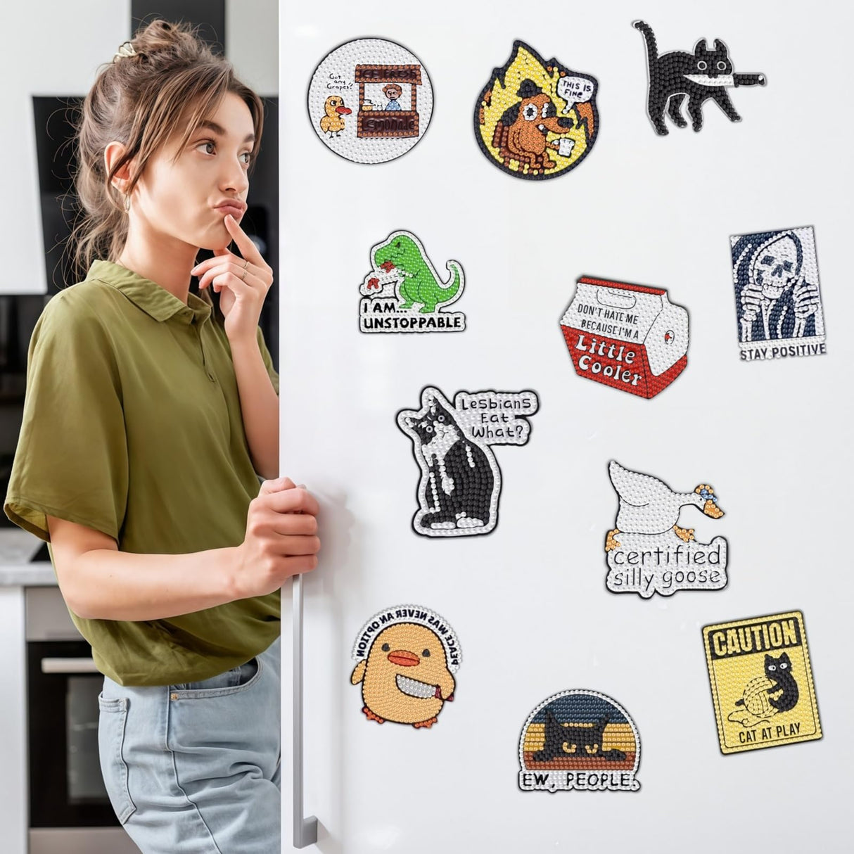 16 Pcs Funny Diamond Painting Magnets Kits,Diamonds Art Fridge Magnet Refrigerator Sticker Diamond Painting kit for Beginners Adults DIY Art Craft Gifts Home Decors (Funny) Bulerrylulu