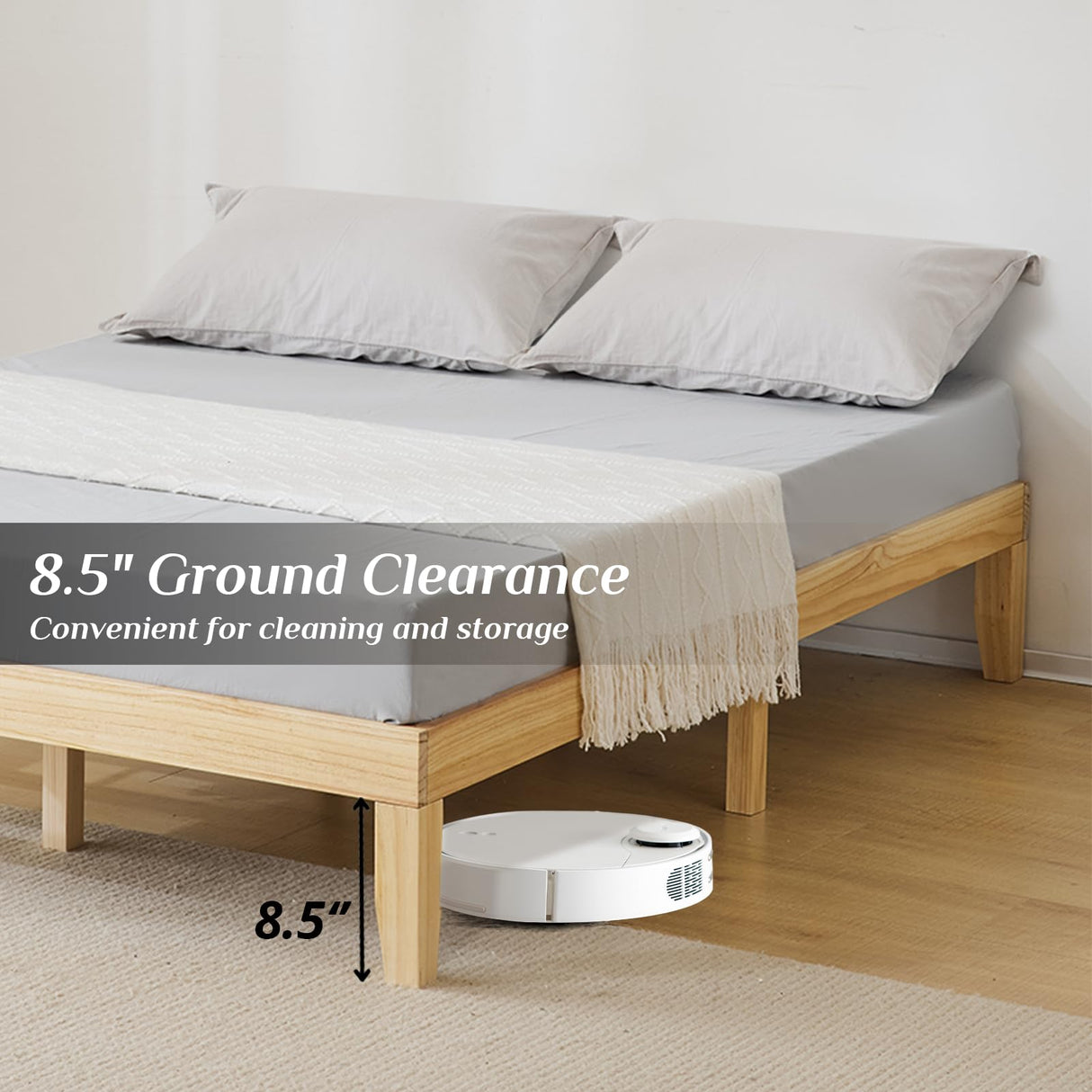 Karl home 12 Inches Wood Platform Bed Frame, Full Bed Frame, Solid Wood Foundation with Wood Slat Support,Easy Assembly No Box Spring Needed (Natural) Karl home