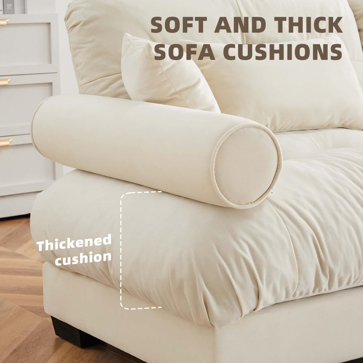 SoarTalent 93.7" Modern Oversized Modular Sectional Sofa 2-Seater Loveseat L-Shaped Cloud Couch with Ottoman,Pillows and Overthick Cushion for Living Room,Home Theater,Apartment,Velvet,Beige SoarTalent