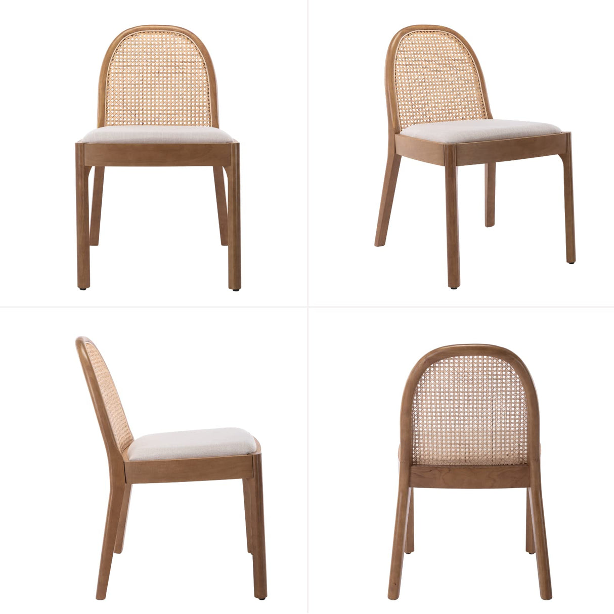 HEAH-YO Rattan Dining Chairs Set of 2, Upholstered Linen Dining Room Chairs with Backrests, Modern Kitchen Chairs with Wood Legs for Dining Room, Beige HEAH-YO