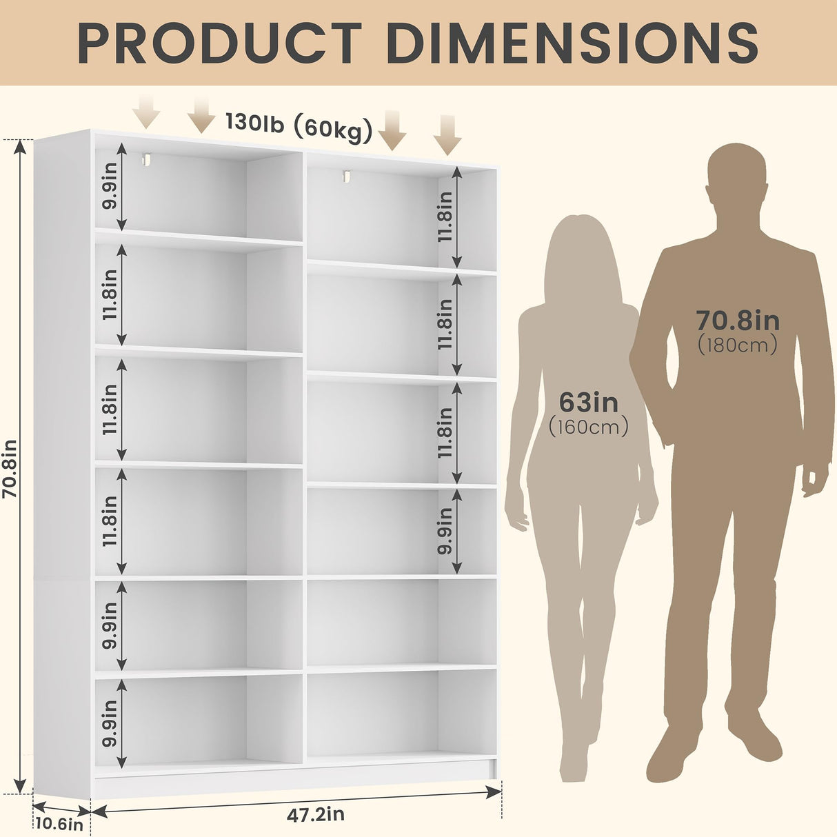 6 Tier Large Bookshelves, 70.8 Inch Tall Bookshelf and Bookcases for Living Room, Study Room, Home Office Library,White Bookcase with 12 Open Shelves. Odeekea