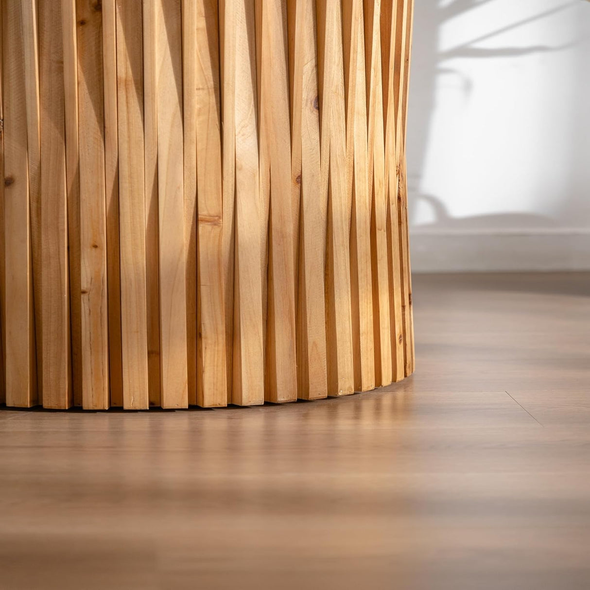 DGSPVCT Small Wooden Side Table, Round Wood Coffee Tables End Table, Retro Cylindrical Coffee Table Boho Fluted Coffee Tables for Living Room, Dining Room, Natural (20.47")