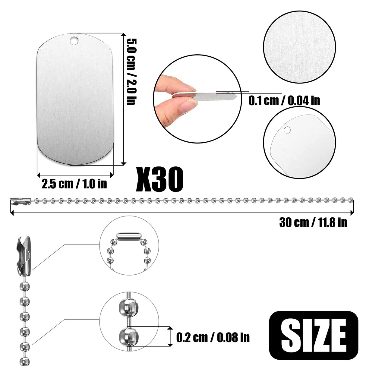 INKNOTE 30 PCS 2"x1" Stamping Blank Dog Metal Tags Stamping Aluminum Tag Pendants Shield Shape with 30 PCS Chain Necklaces, Hip Hop Style Pet Dog Name Number Tags Personalized Pendant DIY Craft Tags INKNOTE