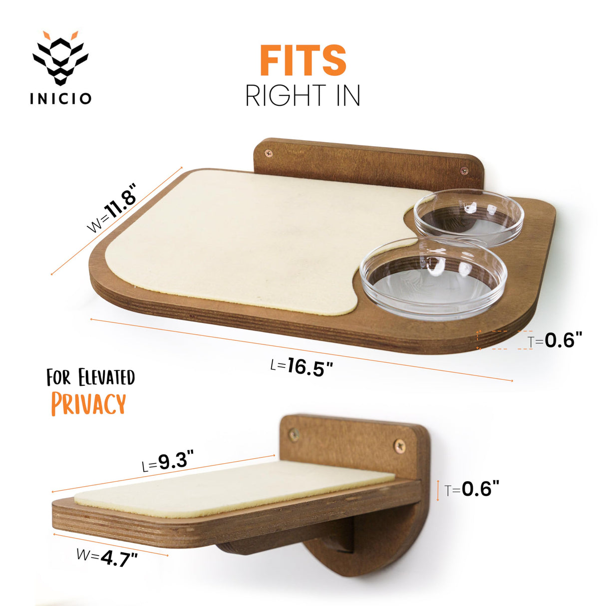 INICIO Cat Wall Shelves – Dog Proof Feeding Station with Wall Mounted Shelves, Durable 3 Step Birch Floating Shelf for Cats Up to 17lbs, Includes Attached Cat Food Bowl for Convenient Feeding – Brown INICIO