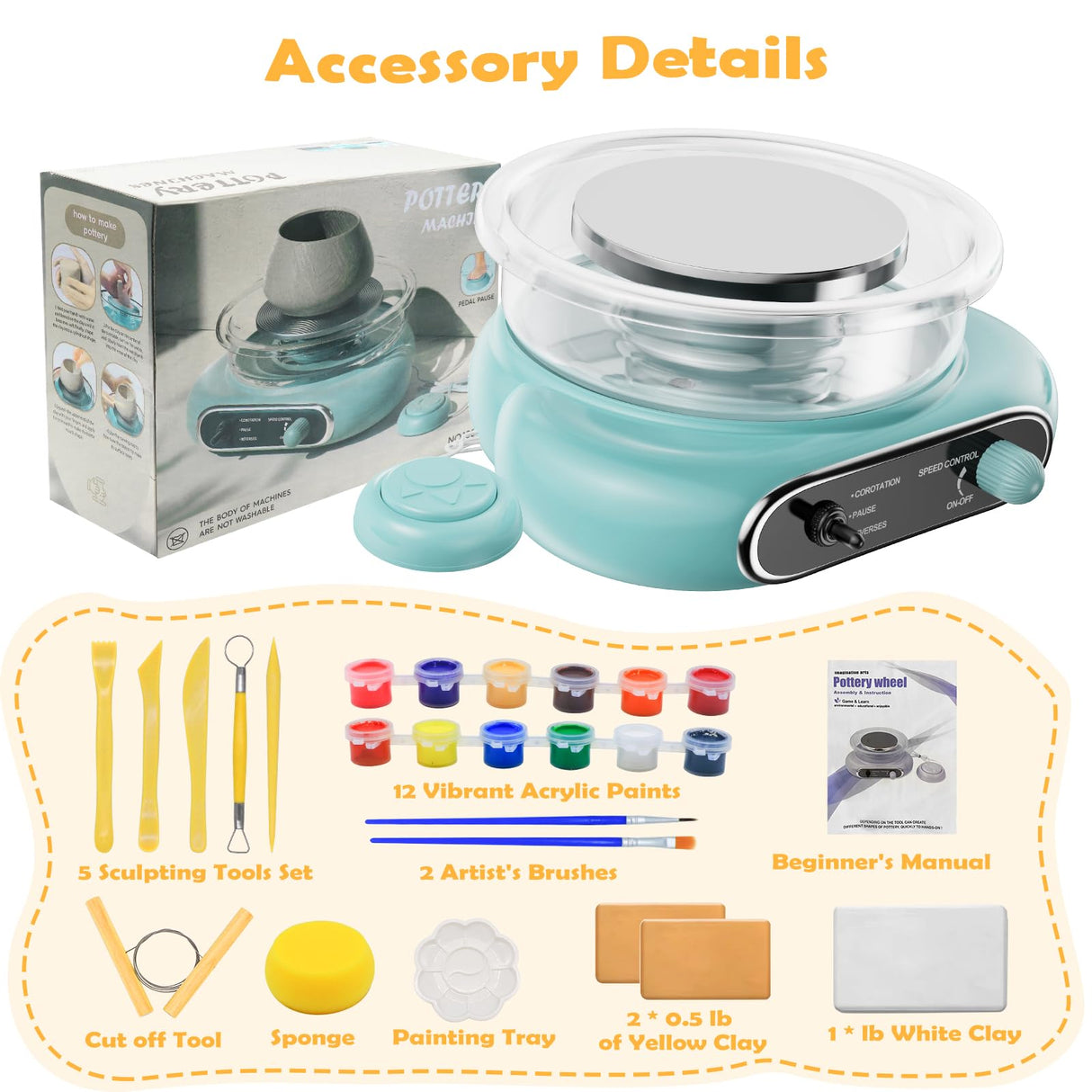 Pottery Wheel for Kids: Complete Pottery Painting Kit for Beginners - Adjustable Speed & Detachable Turntable - Pottery Tools and Art Supplies - Crafts Kits for 6 7 8 9 10 11 12 Year Old Girls & Boys Sockenear