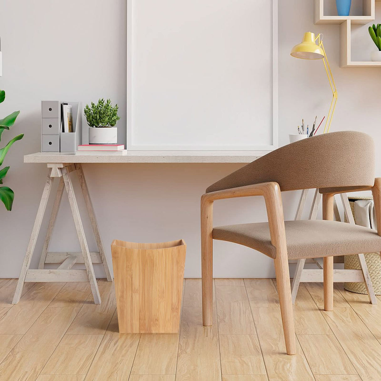 MOOACE Bamboo Trash Can, 2 Gallon Bamboo Waste Basket with Handles, Small Trash Basket Bamboo Garbage Can for Bedroom, Bathroom, Living Room, Office MOOACE