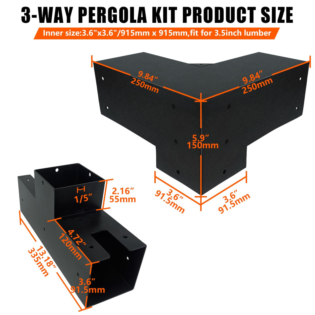 ITeVe.GD 3-Way Pergola Kit,3-Way Right Angle Corner & T-Shape Straight Pergola DIY Brackets for 4x4 (Actual:3.5"x3.5") Lumber for Patio Pergola,Log Cabin Gazebo W/Hardware - 6 Pack ITeVe.GD