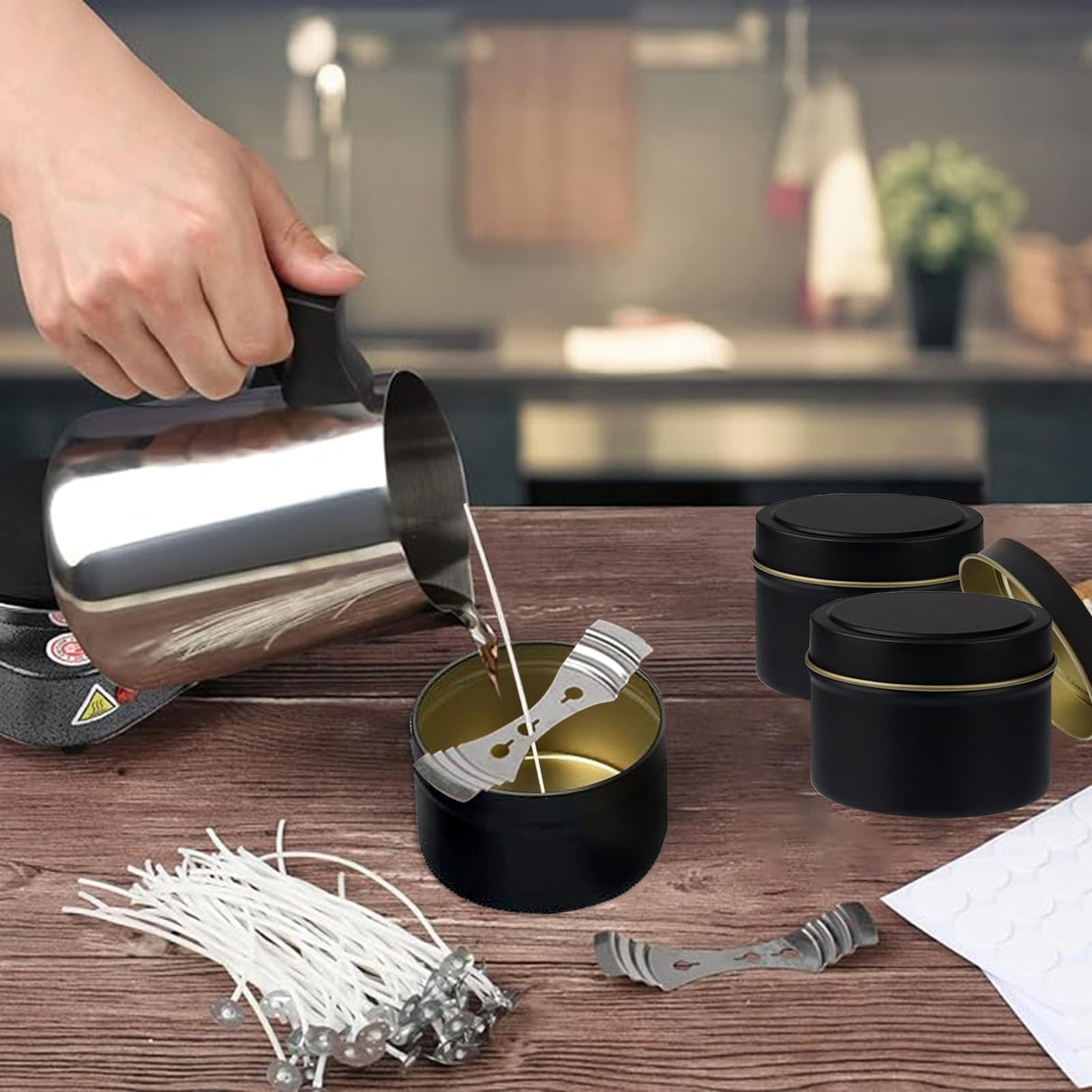 BBAXI Candle Making Kit with Electronic Hot Plate,Candle Wax Melter for Melting,Including Melting Pot, Hot Plate,1lb Soy Wax,Stain Spoon,Cotton Wicks,Center Devices,Wick Stickers BBAXI