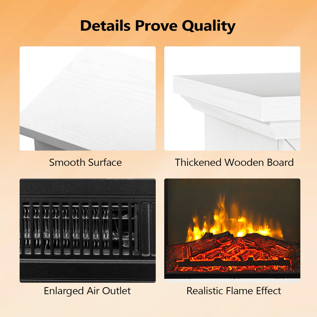 Bonnlo 30''H Freestanding Electric Fireplace Stove Space Heater with Realistic Flame, White Wood Mantel, Remote Control for Home Room Indoor, 1400W Bonnlo