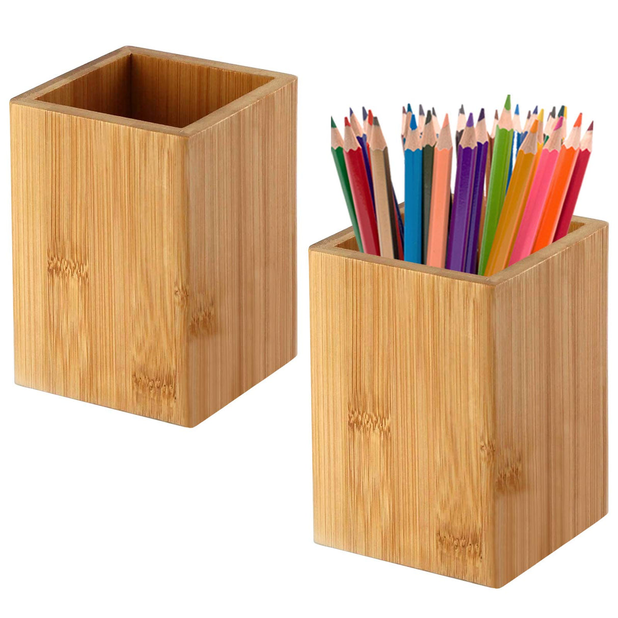 Pen Cup Holder,2 Pack Bamboo Wood Desk Pencil Holder Stand Multi Purpose Use Pencil Cup Pot Desk Accessories,Desktop Organizer Pencil Holder Ideal Gift for Office Home Cerpourt