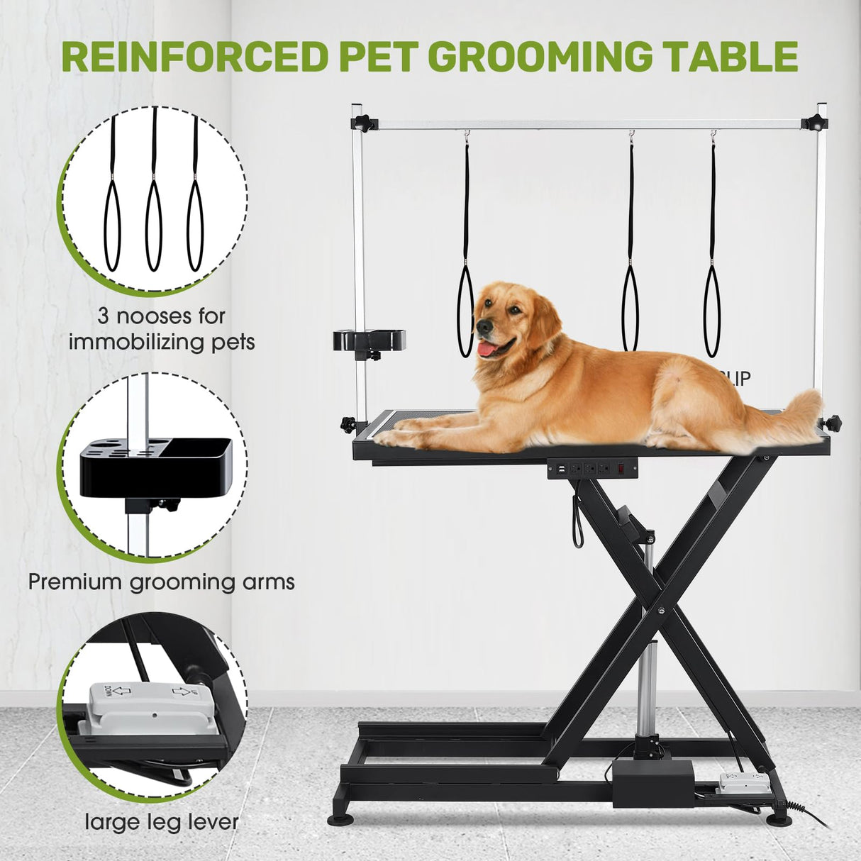 GarveeLife 50" Hydraulic Electric Dog Grooming Table,Heavy Duty X-Type Electric Lift Large Pet Grooming Table w/Aluminum Dog Grooming Arm,Anti Slip Tabletop,Tool Organizer/Dog Grooming Station GarveeLife