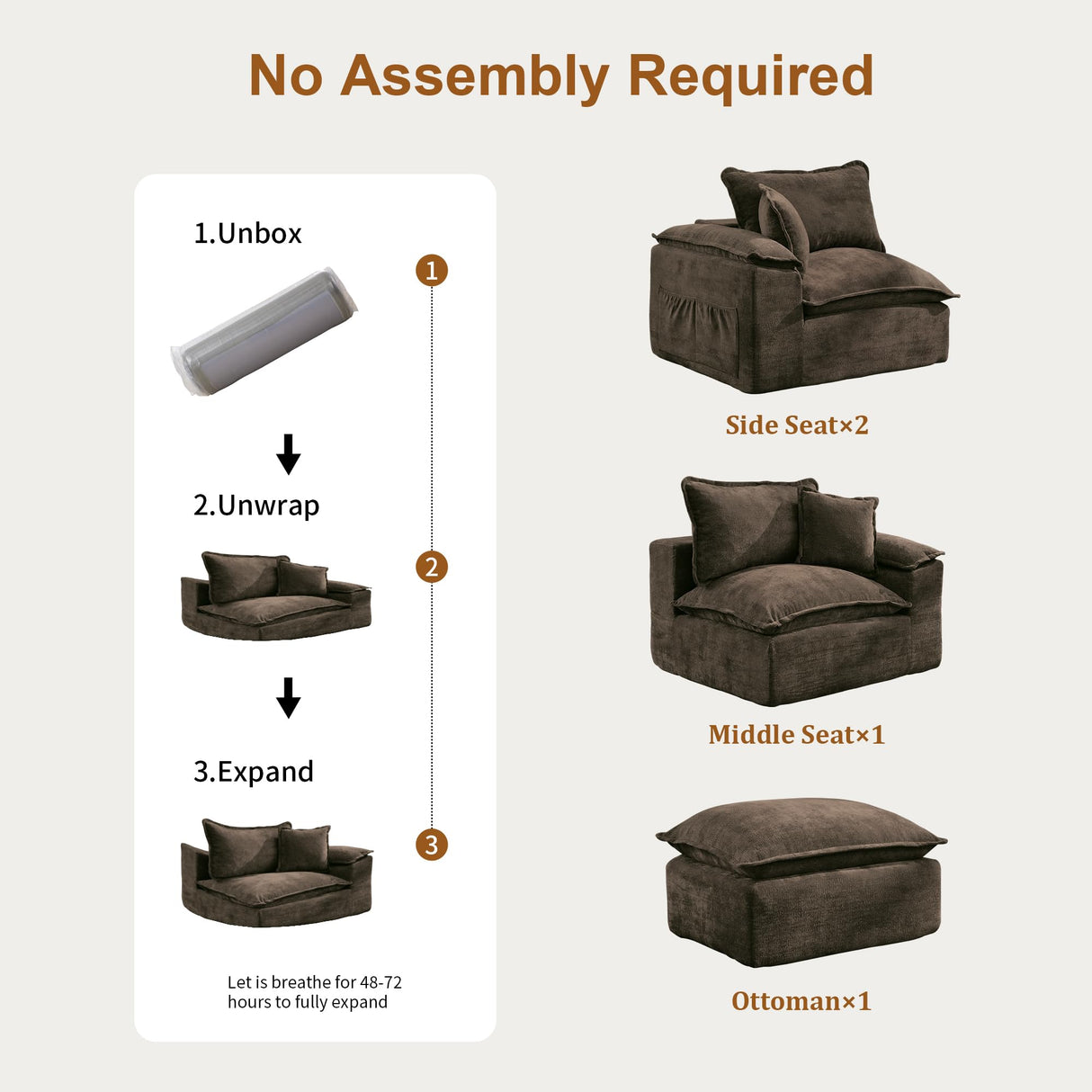 Korser 122" Sectional Couches for Living Room, Modular Boneless Couch with Deep Seat & Fluffy Cushion, Cozy Double-Layer Cushioned Sofa with Convertible Ottoman, Comfy Cloud Sofa, No Assembly Required Korser