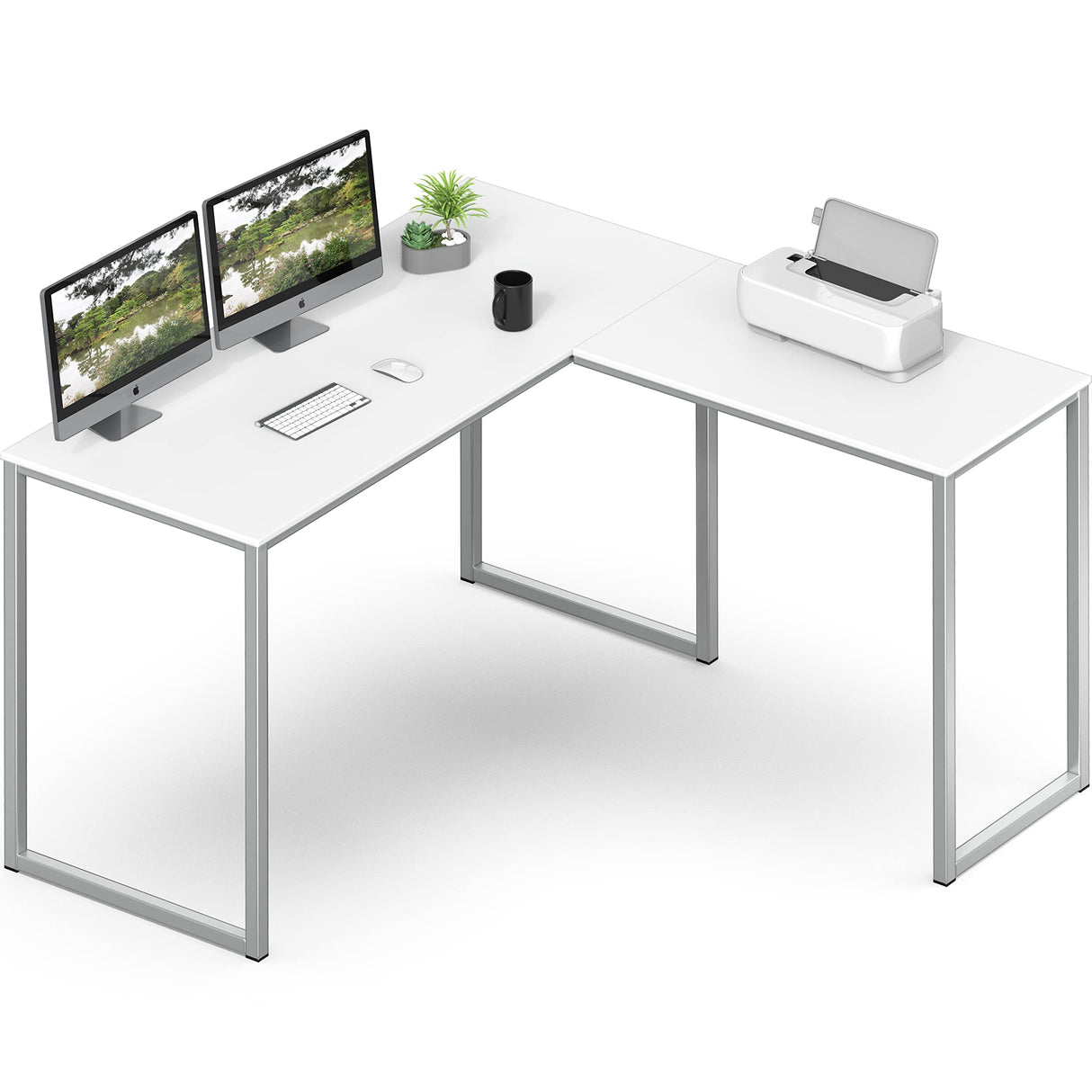SHW 48-Inch Mission L-Shaped Home Computer Desk, White SHW