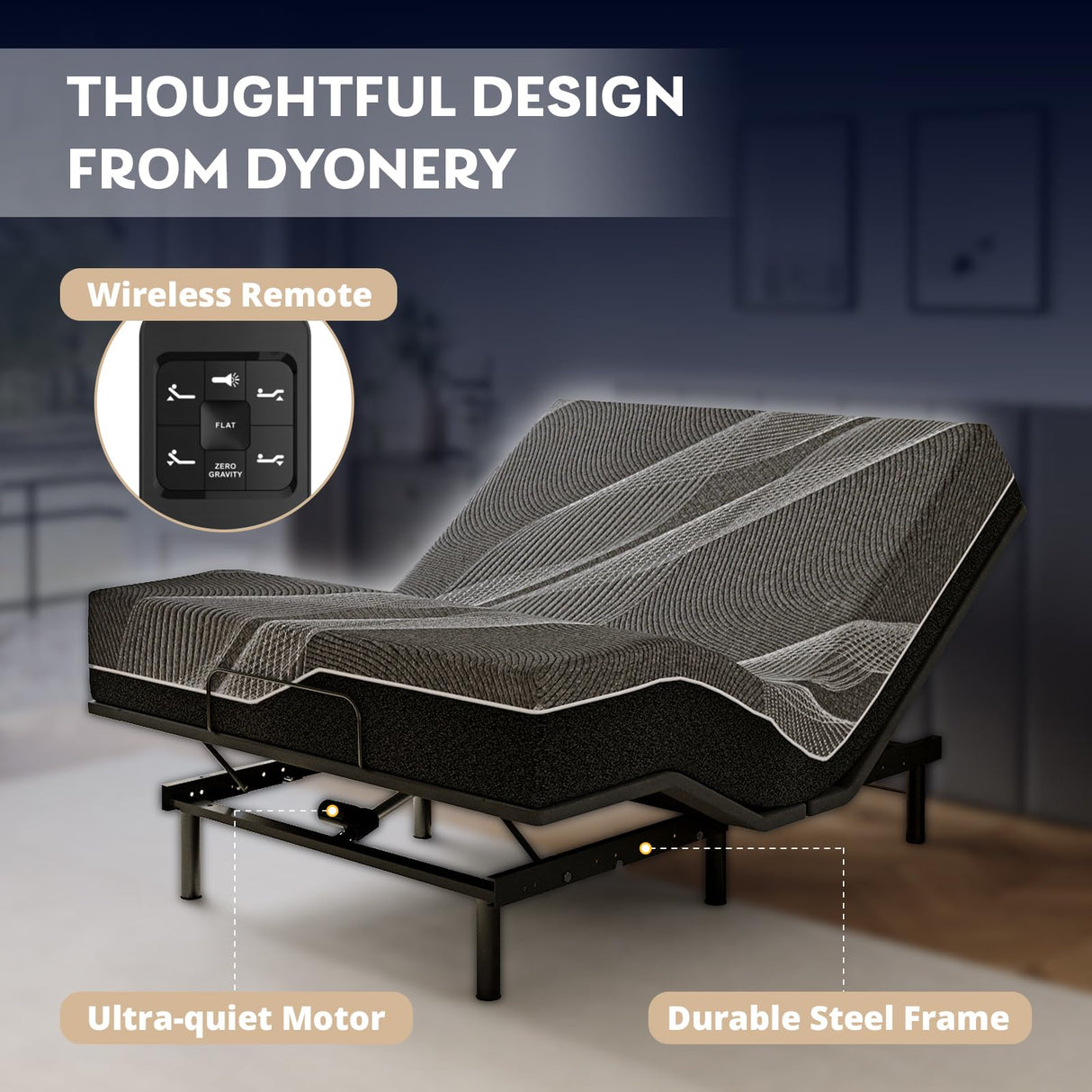 Dyonery Split King Adjustable Bed Frame with 14 inch Gel Memory Foam Mattress, CertiPUR-US Certified Fiberglass Free, Zero Gravity & Wireless Remote, Head & Foot Incline, 80"×76" Dyonery