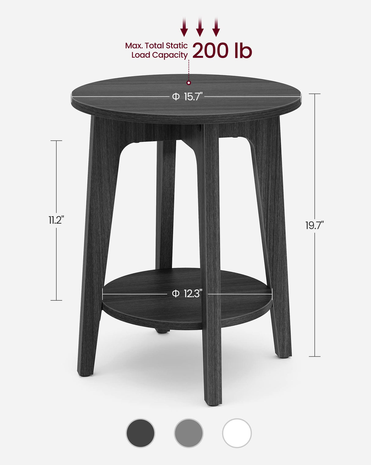 VASAGLE Side Table, Small Round End Table with Lower Shelf, Nightstand for Small Spaces, Living Room, Bedroom, Charcoal Gray ULET283T22 VASAGLE