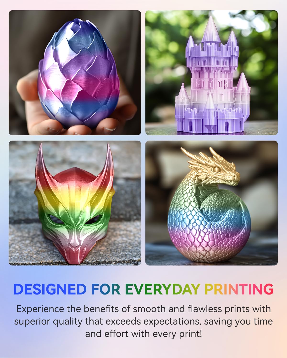 JAYO Silk Rainbow PLA+ Filament 1.75mm, Shiny Multicolor 3D Printer Filament, Fast Color Changes Every 8 Meters in Pink-Yellow-Blue-Green, 1.1kg/2.4lbs JAYO