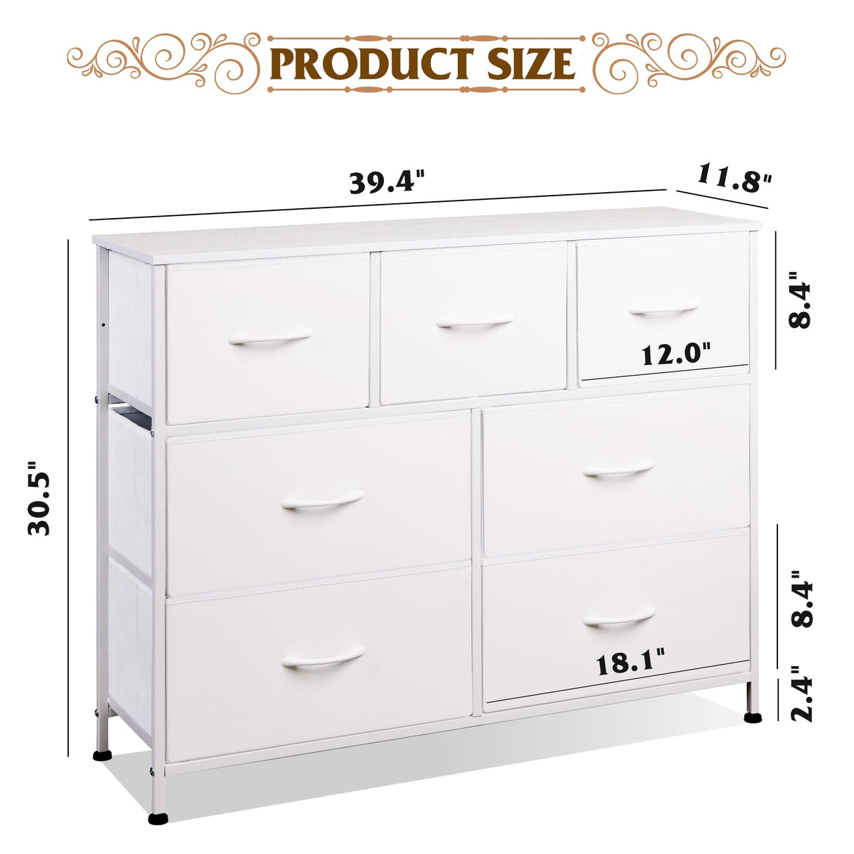 WLIVE Dresser with 7 Drawers, Dressers for Bedroom, Fabric Storage Tower, Hallway, Entryway, Closets, Sturdy Steel Frame, Wood Top, Easy Pull Handle, White WLIVE