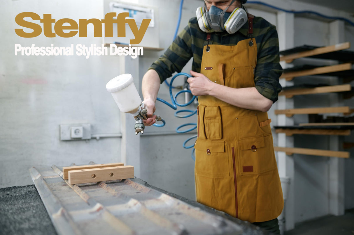 Stenffy Work Apron, Canvas Apron, Adjustable Weight, Tool Aprons with Multiple Pockets, Adjustable Zipper, Metal Ring, Tape Measure Clip, Apron for Men Women, 27In*36In, Khaki. Stenffy