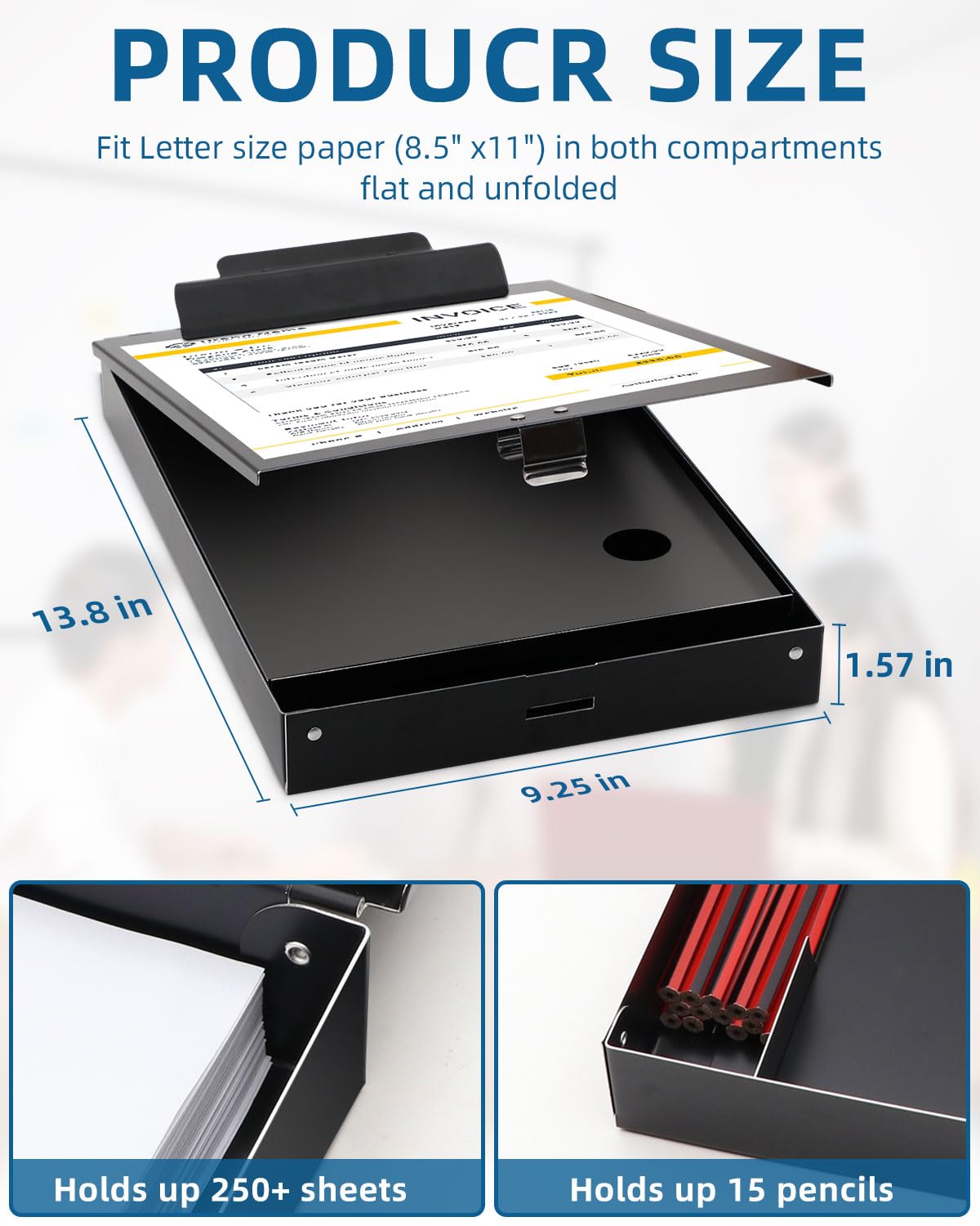 Metal Clipboard with Storage, Letter Size Heavy Duty Aluminum Clipboards, Dual Storage Binder Form Holder with High Capacity Clip for Teacher, Nurse, Police, School & Office Supplies - Frosted Black Sunnyclip