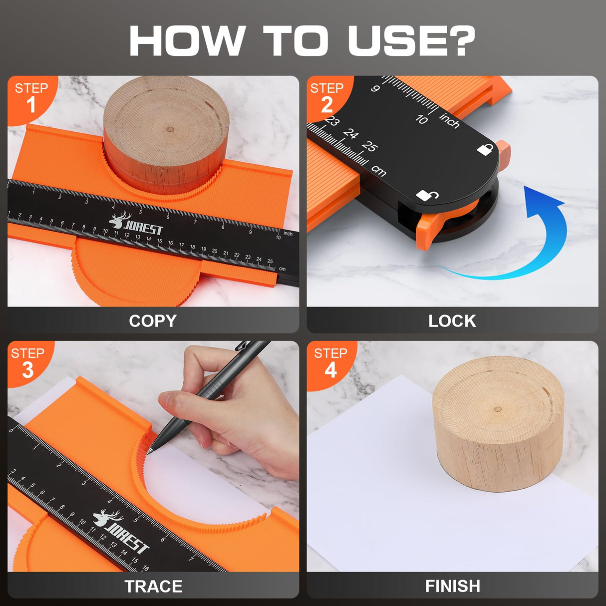 JOREST Contour Gauge with Lock (10 Inch), Gifts Ideas for Men Dad Carpenter Handyman, Profile Tool for Tile Flooring, Carpet laying, Woodworking, Measuring Angle/Shape/Outline/Edge Jorest