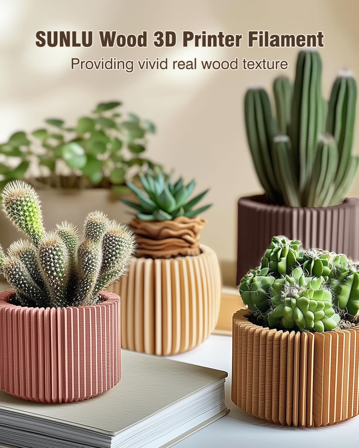 SUNLU Real Wood Fiber Wood PLA Filament, Neatly Wound PLA 3D Printer Filament 1.75mm Dimensional Accuracy +/- 0.03mm, Fit Most FDM 3D Printers, 1kg Spool (2.2lbs), Woody Scent Maple Wood Fiber PLA SUNLU