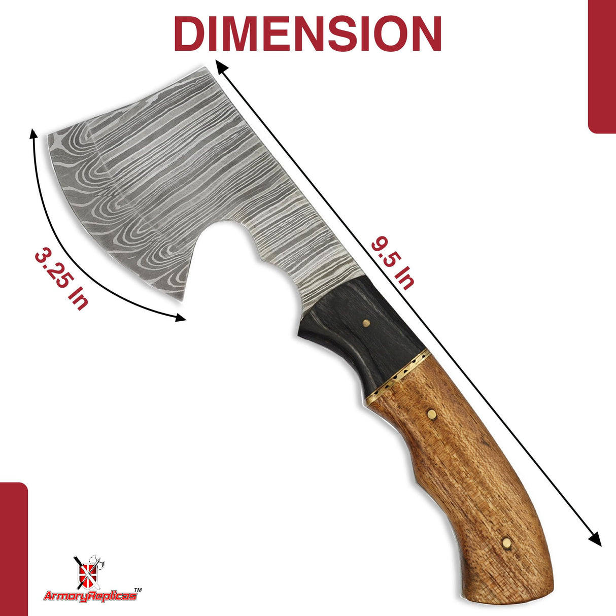 Armory Replicas™ Velocity in Target Throwing Axe - Full Tang Tomahawk with Damascus Steel Blade, Cherry & Ash Wood Handle, 9.5 Inches Overall Length, Includes Genuine Leather Sheath Armory Replicas