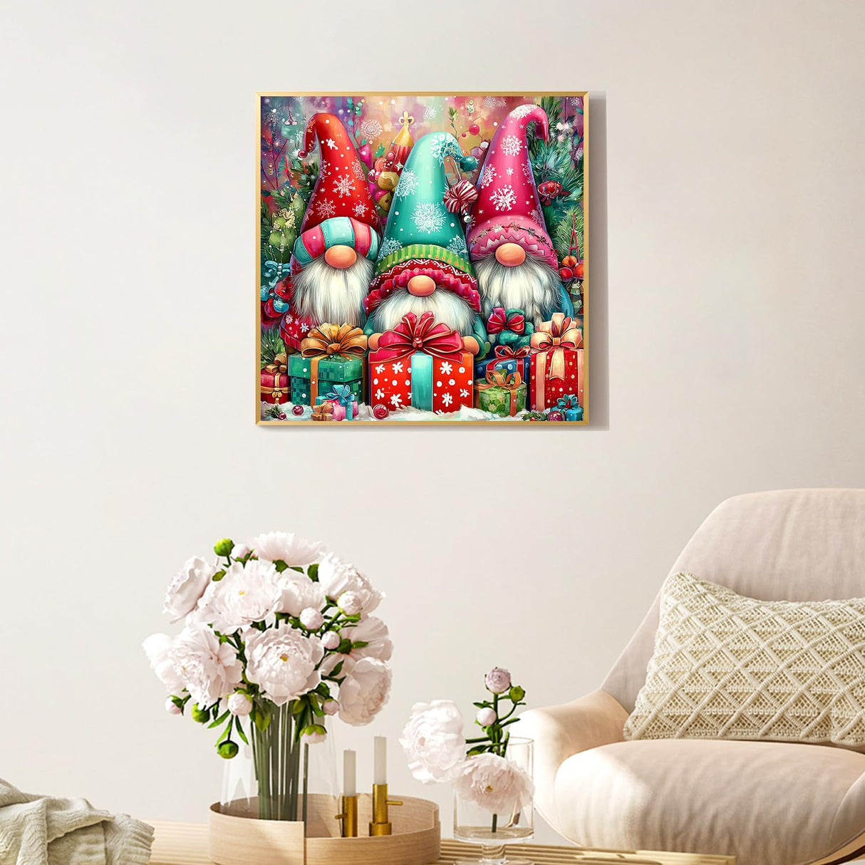 Reivworl Christmas Paint by Numbers Kit for Adults Beginners, Gnome Paint by Numbers, Adult Paint by Number Kits for Gifts and Home Wall Decor 16x16 Inch Reivworl