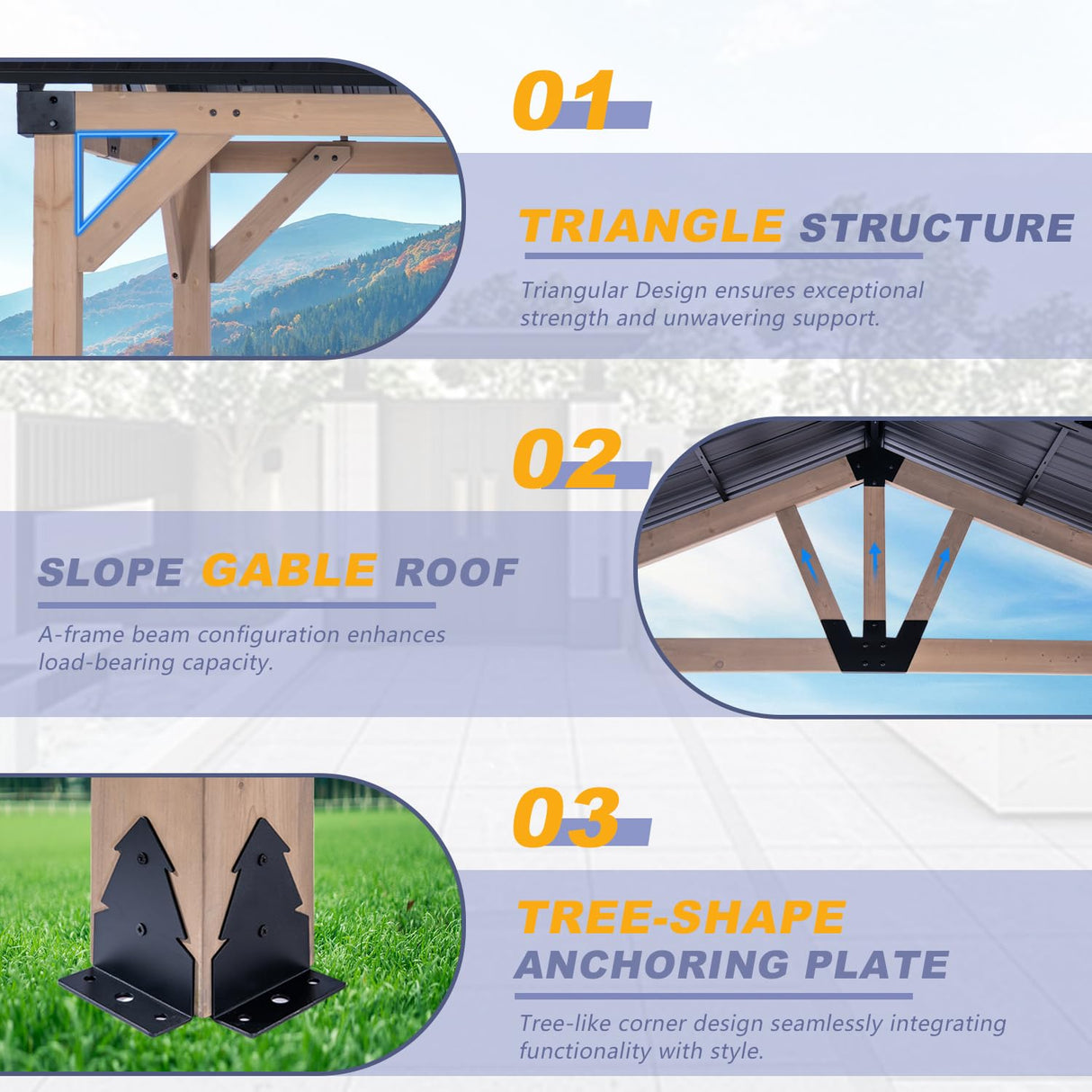 CHARMELEON 10x12 FT Wood Gazebo Outdoor – Hardtop Metal Roof Gazebo with Cedar Frame – Patio Gazebo for Wood Carport Use – Gable Roof Pavilion Gazebo para Patio, Backyard, Deck, Lawn and Garden HEAVDUTY