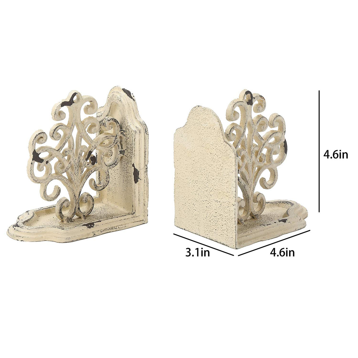 Jemeni Medallions Bookends Decorative, Heavy Duty Book Ends, Shabby Chic White Jemeni