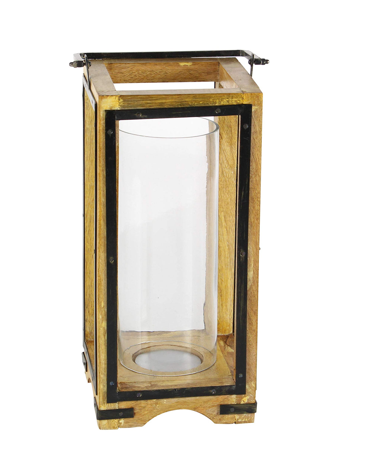 Deco 79 Wood and Metal and Glass Lantern, 8" x 8" x 22" Deco 79