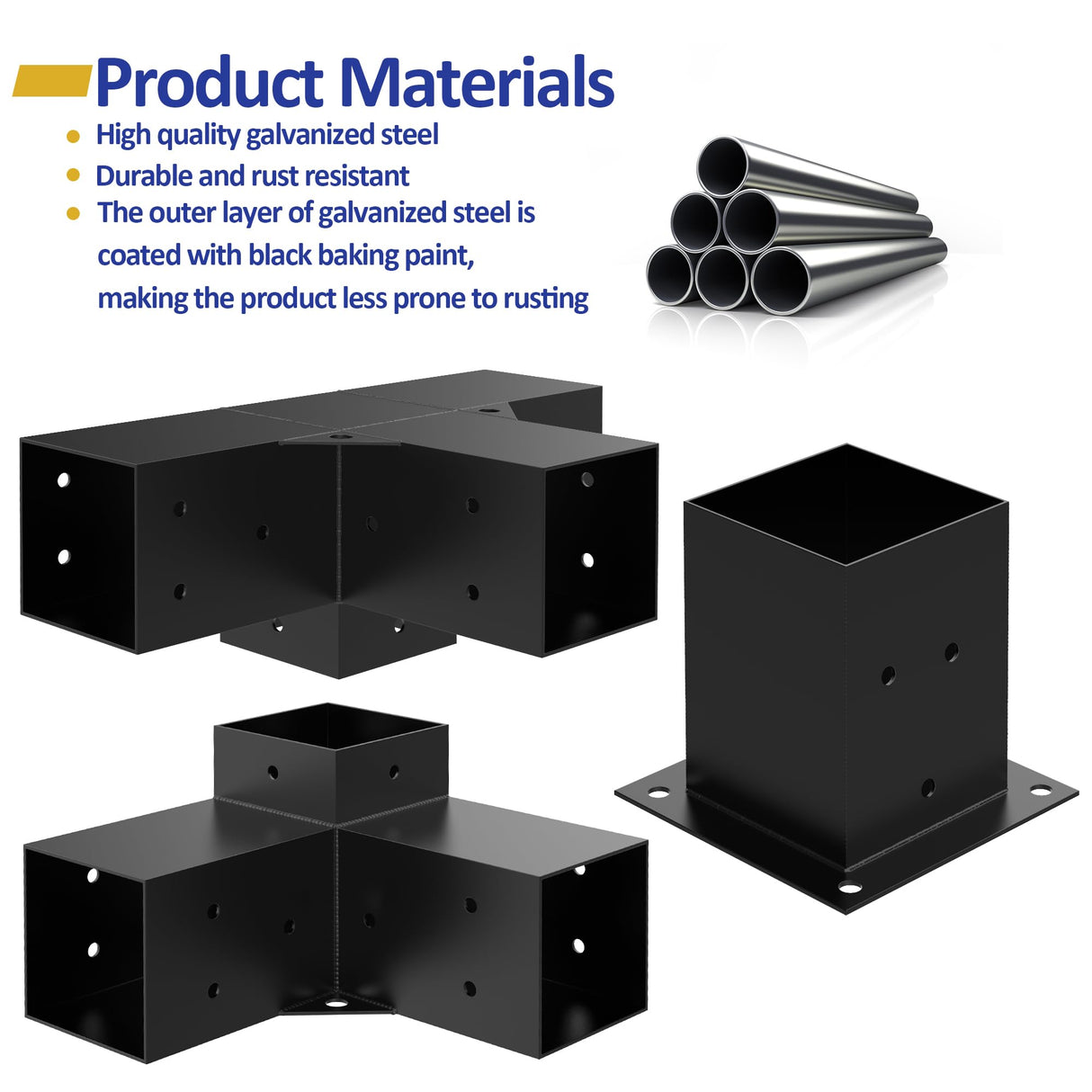 Heavy Alloy Steel Pergola Kit with 3-Way Pergola Brackets for 6"x 6" (Actual 5.5" X 5.5") Lumber,DIY Pergola Brackets Suitable for Pergolas,Gardens,and Metal Gazebo Kits - Includes Screws JEXALINE