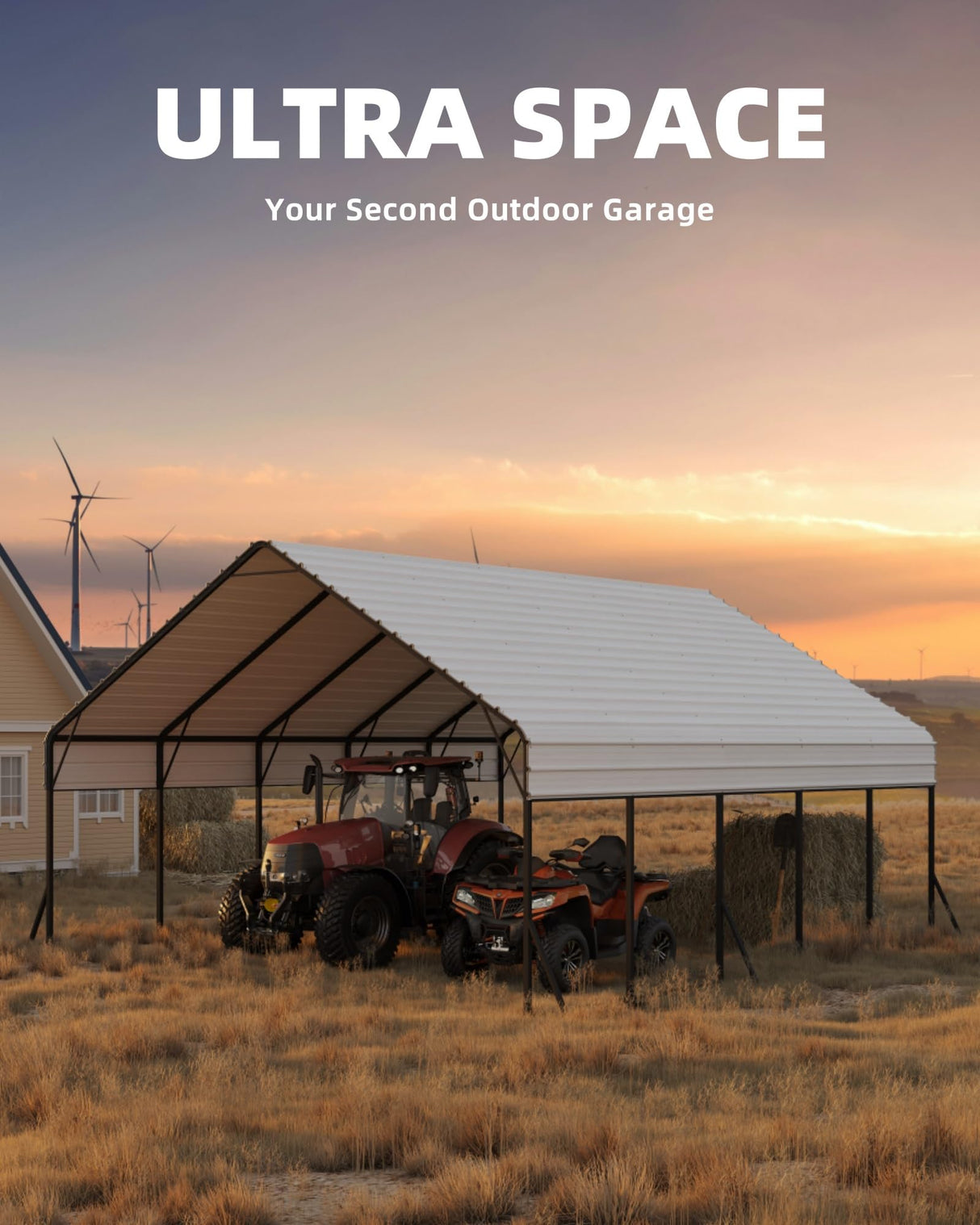 Garveelife 20'x20'x13' Metal Carport for 2 Cars, Heavy Duty Steel Frame for Heavy Snow, Permanent Shelter for Boats, Full-Sized Pickup Trucks, and Tractors, N.W. 800 Lbs GarveeLife