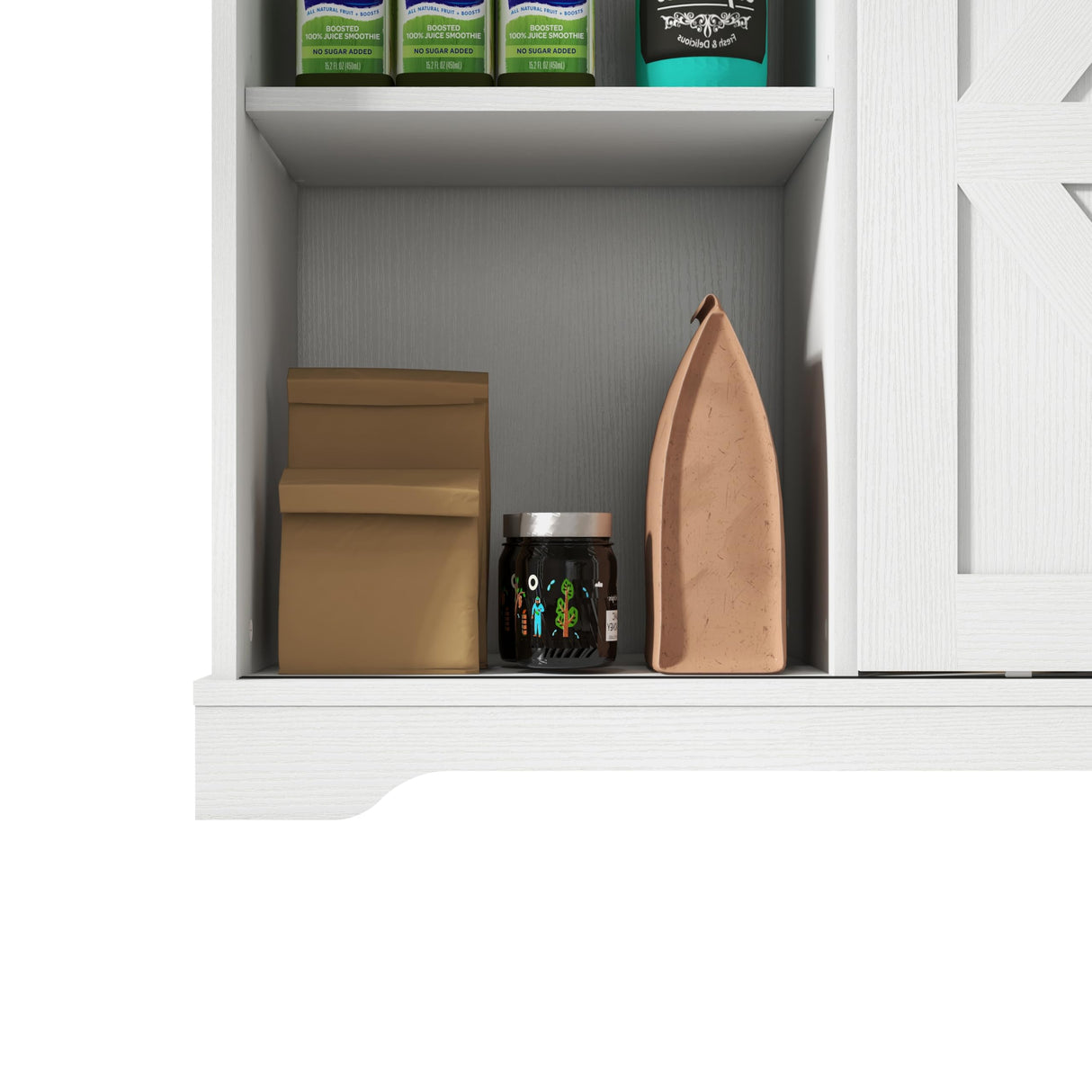 Panana Sliding Barn Door Buffet Sideboard Storage Cabinet Coffee Bar Kitchen Farmhouse Style (White Cabinet Nature Top) Panana