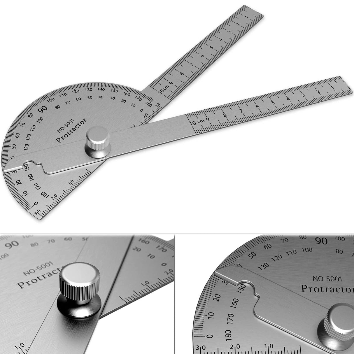 ForoGore Stainless Steel Protractor 180 Degrees Two Arm Ruler Adjustable Angle Protractor Woodworking Ruler Craftsman Angle Measure Tool (10 cm/ 3.94 Inch) ForoGore