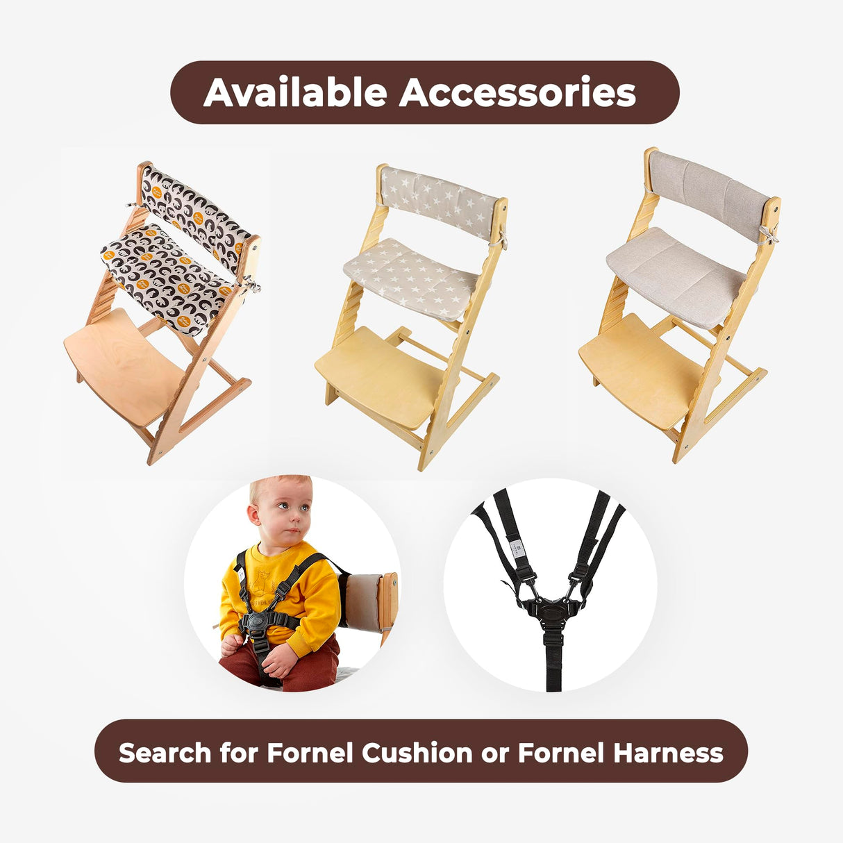 FORNEL Wooden High Chair for Babies and Toddlers - Adjustable Height Easy to Clean Toddler Highchair - Kids Dining Chair from 3 Years to 200 Lb, Grow with Child (Dark Walnut) Fornel